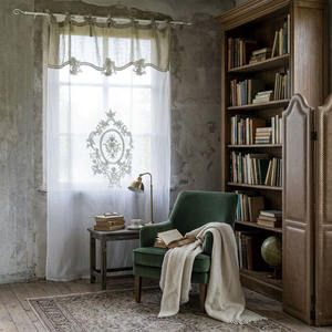 Custom Wholesale Quang Thanh Modern Embroidery Vintage Floral Linen Ribbon Curtain Full Sizes for Door <b>Window</b> Home Hotel Cafe - Product Image 1