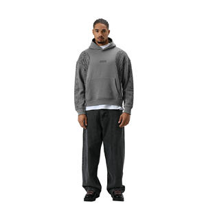 Sweat à capuche lourd en molleton 100 % coton pour homme, coupe décontractée, avec manches imprimées, idéal pour l'hiver, personnalisable, style streetwear - Product Image 2