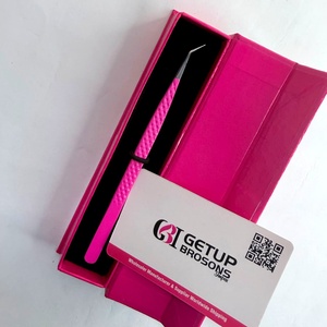 High Quality <b>Pink</b> Powder Coated Eyelash Tweezer Stainless Steel Smooth Tip Long 45 Isolation Precision <b>Tool</b> Custom <b>Box</b> Packaging - Product Image 5