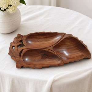 Plateau élégant en bois de noyer, artisanal et moderne, avec couvercles pour le rangement des fruits secs - Product Image 6