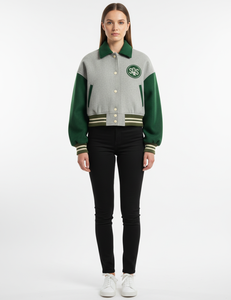 Premium Quality Women's Varsity Baseball <b>Jacket</b> Sheep Skin Crop Slim Fit Custom Logo Embroidery <b>Sequins</b> Cotton Blend Custom - Product Image 1