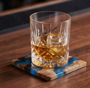 Modern Square Walnut Wood Epoxy Resin <b>Coasters</b> Minimalist Design Perfect For Tea Drinks Tabletop Accessory Home And Gifts - Product Image 3