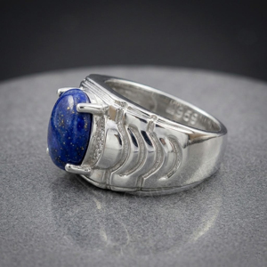 Anillo de Plata de Ley 925 con Lapislázuli Natural de Forma Ovalada de 8x10 mm, Anillo Geométrico con Engaste de Puntas para Hombre, Uso Diario Unisex - Product Image 2