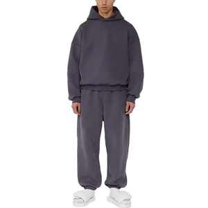 Custom Logo Blank Two Piece Siold Color Pullover O-Neck Long Sleeve Sweat Shirt Hoodie and Pant Sweatpants Hoodies Set Men Woman - Product Image 3