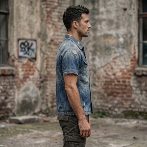 Polo de Mezclilla Vintage Personalizado para Hombre, Estilo Urbano, con Bordes Deshilachados, Manga Corta, Polo de Mezclilla Gruesa para Hombre - Product Image 2