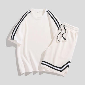 Ensemble décontracté d'été deux pièces : T-shirt rayé personnalisé et short – Tenue de sport de haute qualité en 100 % coton, coupe ample, style streetwear - Product Image 6