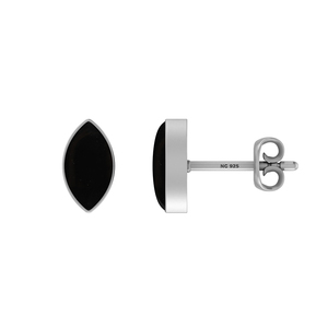 Premium 925 Sterling Silver Black Onyx Gemstone Pear Marquise Oval Cab Butterfly Lock Stud <b>Earring</b> Bezel Setting Classic Party - Product Image 3