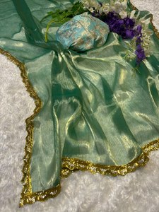 Sari Fendy Moderno con Blusa y Borde de Encaje para Mujer - Ideal para Bodas y Fiestas, Protección Solar, Secado Rápido - Product Image 6
