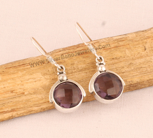 Boucles d'oreilles en argent sterling 925 avec améthyste, fabrication directe, haute qualité, pierre violette facettée, bijoux en gros, artisan indien - Product Image 4