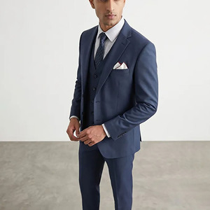 Traje de Negocios Azul Marino para Hombre, Cierre de un Botón, Solapa con Muescas, Chaleco de Tela de Poliéster Transpirable, Frente Plano, Estilo Británico - Product Image 3