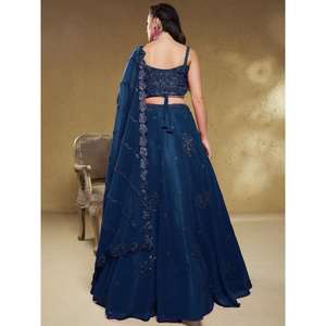Deslumbrante azul marino bordado Georgette desgaste de la boda Lehenga Choli - Product Image 2