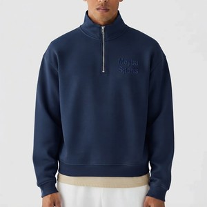 Meyba Sports Custom Printed Unisex <b>Navy</b> Blue Quarter Zip Crew Neck <b>Sweatshirt</b> Long Sleeve Fleece Pullover Casual Streetwear - Product Image 1