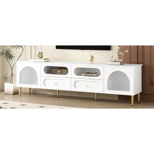 U-Can Retro 78.8 ''Anti-punta di intrattenimento Media Center Cabinet 6 metallo gambe 85'' soggiorno 2 armadi 4 TV Stand - Product Image 6