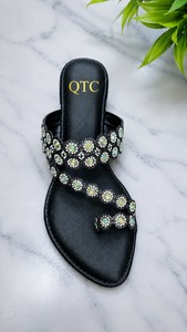 Sandales compensées noires à strass, bout ouvert, à enfiler, confortables, amorties, antidérapantes, élégantes pour femme - Product Image 3