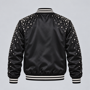 Veste Bomber Homme en Satin Ornée de Strass et Cristaux Scintillants – Style Hip-Hop Tendance pour Soirées - Product Image 4