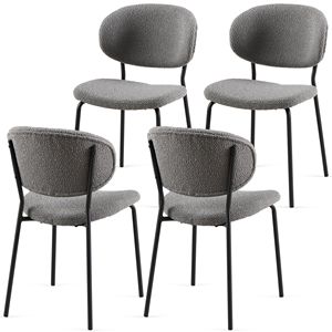 Set di 4 Sedie da Pranzo in Stile Mid-Century Moderno, Tessuto Bouclé Grigio con Schienale Curvo per Cucina e Sala da Pranzo - Product Image 1