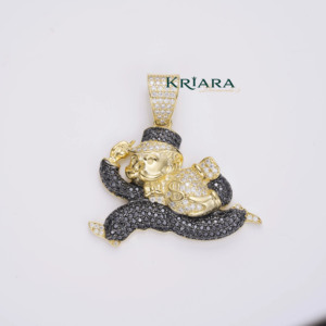 925 Silver 18K Gold Plated Lab Grown Diamond Cartoon <b>Money</b> Bag Pendant Unisex Hiphop Style Themed Charm Round Brilliant Cut - Product Image 5
