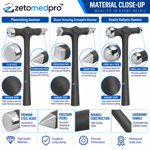 เครื่องมือแกะสลัก ZETOMEDPRO สำหรับงาน DIY ค้อนตีลายแบบสองหัว ขนาด 10 นิ้ว สีดำเงิน ทำจากเหล็กกล้า สำหรับงานตกแต่งเครื่องประดับ - Product Image 3