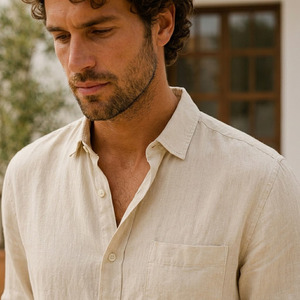 Camisa de Lino de Manga Larga para Hombre, Ecológica, Antipilling, Ligera y Transpirable - Product Image 3
