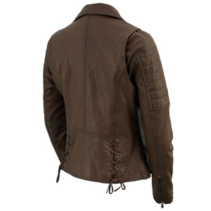 Chaqueta de Motociclista de Cuero Marrón para Mujer, Chaqueta Asimétrica con Cierre, Resistente al Viento, Otoño, Calidad Premium, Diseño Personalizado, Proveedor Mayorista - Product Image 5