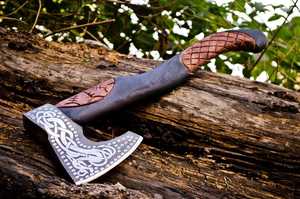 Custom Hand Forged Viking Axe | High Carbon Steel Blade, Valhalla Axe Wood Handle Survival <b>Tool</b> With <b>Leather</b> Cover - Product Image 4