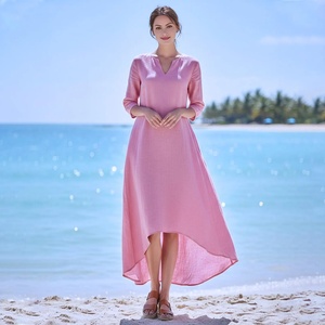 Vestido Midi de Algodón para Mujer, Estilo Vintage, Cintura Alta, Corte Holgado, Manga Campana, Transpirable, para Playa, Verano, Uso Diario, Venta al Por Mayor - Product Image 1