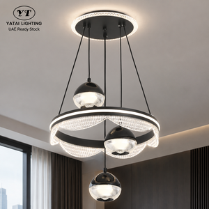 Lustre moderne en métal noir et acrylique avec anneau LED 76W et trois températures de couleur pour salon et salle à manger - Product Image 1