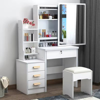 Ensemble coiffeuse moderne avec miroir LED, tabouret rembourré, bureau en bois avec rangement et écran LED pour chambre à coucher