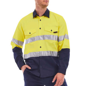 Chemise de travail de sécurité personnalisée, réfléchissante, respirante, en coton, pour hommes, haute visibilité, légère, certifiée Oeko-Tex - Product Image 5