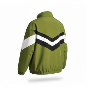 <b>Men's</b> Olive Green Color Blocking <b>Racer</b> <b>Jacket</b> With Zipper Sporty Style Windproof Autumn Wear - Product Image 6