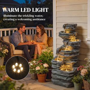 Fontana da Giardino a LED da Esterno Alta 100 cm, Cascata a 6 Livelli in Resina Grigia, Elegante Cascata da Esterno con LED - Product Image 5