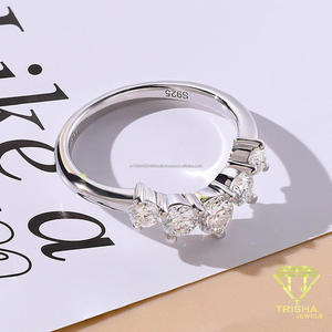 Five Stone Round Cut VVS Moissanite <b>Ring</b> <b>925</b> Sterling <b>Silver</b> Classic Cluster Engagement Wedding Jewelry - Product Image 4