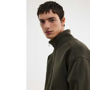 Men's High Quality Custom Logo Cotton <b>14</b> Zip Half Zip Pullover Streetwear Fashion Crewneck Plain Sweatshirts Hoodie Customize - Product Image 3