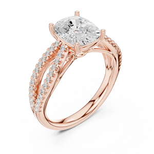 Rose Gold Oval Cut Lab Grown Diamond Halo Engagement <b>Ring</b> with Pave Band <b>Wedding</b> Jewelry for Women - Product Image 4