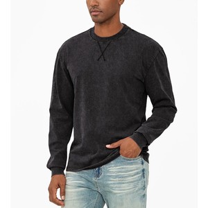 2026 Latest Custom Made Men's <b>Oversized</b> Crew Neck <b>Sweatshirt</b> Acid Wash <b>Vintage</b> Solid Black Long Sleeve Pullover Top OEM ODM - Product Image 3