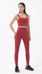 Conjunto de Yoga de 2 Piezas para Mujer, Top sin Mangas con Cuello Redondo, Leggings Largos de Cintura Alta, Transpirables, de Poliéster/Algodón, Sin Costuras - Product Image 2