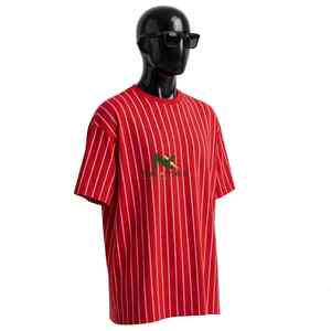 NEXTEX Unisex Pinstripe T <b>Shirt</b> <b>Red</b> White Soft Cotton Jersey Crew Neck Casual Tee <b>Shirt</b> - Product Image 4