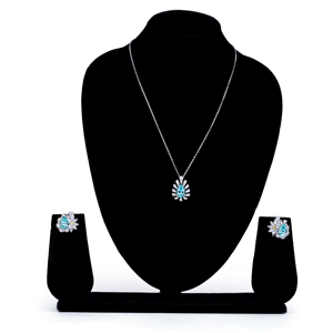 Luxury <b>Blue</b> Teardrop Gemstone Pendant <b>Necklace</b> Silver Sunburst Diamond Look Chain Jewelry Elegant Fashion Gift for Women - Product Image 2