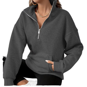 Sudadera extragrande de mujer con media cremallera, informal, de forro polar, tipo chaqueta con capucha y cremallera corta - Product Image 1