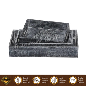 Bandeja de madera de mango tallada a mano de forma rectangular de buena calidad para restaurantes y hoteles, de la India, para servir alimentos, vendida en todo el mundo. - Product Image 5