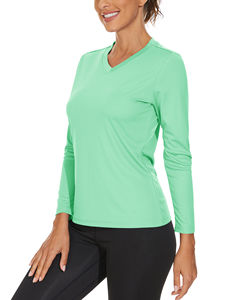 T-shirts décontractés personnalisés pour femmes, col en V, écologiques, en molleton 100 % coton de haute qualité, design épaules tombantes, couleur unie, été, séchage rapide - Product Image 2