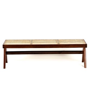 Banco de Madera Maciza Duradero Estilo Pierre Jeanneret con Patas en V y Asiento de Ratán para Exteriores, Ideal para Hoteles, Venta al Por Mayor - Product Image 2
