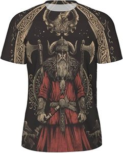 Camiseta de Manga Corta con Cuello Redondo y Estampado Gráfico de Guerrero Vikingo para Hombre, Corte Holgado, Estilo Casual, 100% Poliéster, Tejido de Punto - Product Image 1