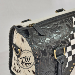 Sac à main en cuir véritable 100% de haute qualité, design de luxe pour femmes, style western, en cuir de vachette, motif à carreaux, fait main - Product Image 4