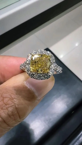 3CT Yellow Cushion Cut Lab Grown Diamond Halo <b>Ring</b> 14K White Gold Vintage Bridal Engagement Jewelry Gift for Women - Product Image 5