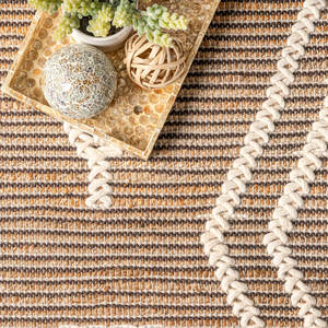 Tapis géométrique tissé à la main en jute/coton naturel avec ensemble unique - Product Image 2