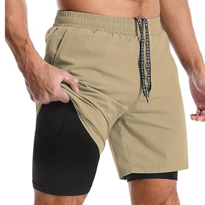 Shorts de course pour hommes 2 en 1 avec doublure de compression, shorts de sport à séchage rapide, logo personnalisé, fournisseur OEM - Product Image 1