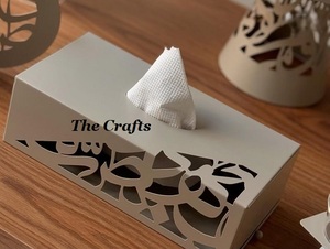 Boîte à mouchoirs au design avantageux, en fer, couleur beige, porte-serviettes pour usage spécial Ramadan, qualité de luxe, boîte à mouchoirs de table - Product Image 2