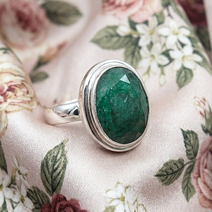 Green <b>Emerald</b> Gemstone <b>Ring</b> Pure 925 Sterling <b>Silver</b> Rose Gold & Yellow Gold Plated Oval Statement Handmade Statement Jewelry - Product Image 1