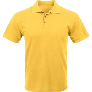 Polo en piqué de coton jaune pour homme, manches courtes, coupe ajustée, couleur unie, respirant, idéal pour l'été, vente en gros - Product Image 1